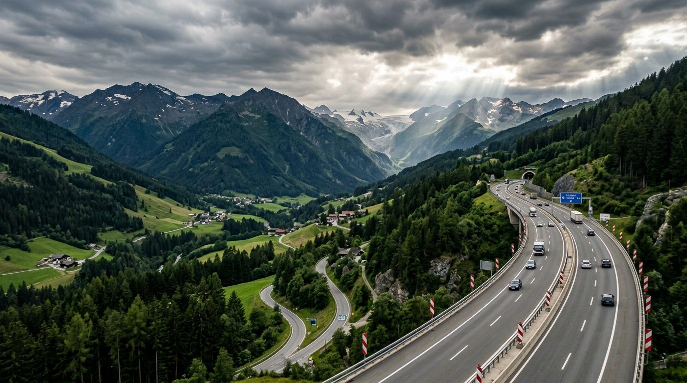 Österreichische Autobahn mit Alpenpanorama